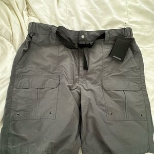 Men's Swiss Alps Belted Steel Gray Nylon Shorts. NWT